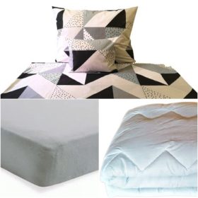   Akciós pamut 140x220 cm hosszú ágynemű huzat szett + 135x220 cm paplan + 90x200 cm gumis lepedő szürke