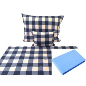   Akciós krepp hosszú ágynemű csomag: 150x220 cm lepedő + 140x220 cm kék kockás ágynemű huzat együtt
