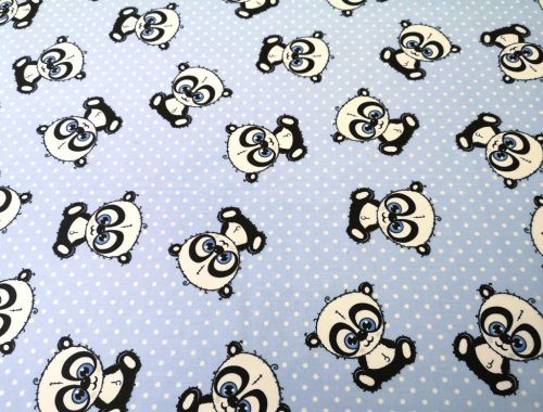 Pamutvászon textil - 160 cm / panda maci kék pöttyös