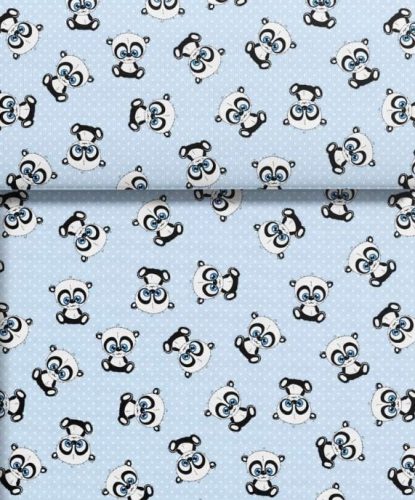 Pamutvászon textil - 160 cm / panda maci kék pöttyös