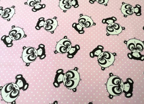 Pamutvászon textil - 160 cm / panda maci  rózsaszín pöttyös alapon