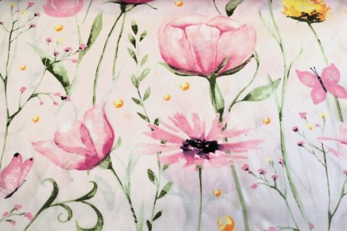 Pamut asztalterítő - 150x200 cm /  Pink nagy virág mintás
