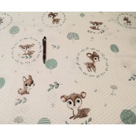   Pamutvászon textil - 160 cm / ELFORDÍTOTT  őzike - nyuszi mintával pöttyös alapon