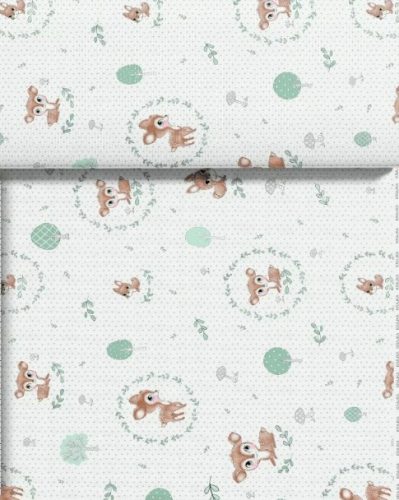 Pamutvászon textil - 160 cm / ELFORDÍTOTT  őzike - nyuszi mintával pöttyös alapon