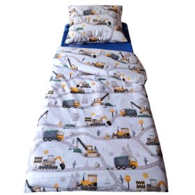   2 részes gyermek ágynemű huzat szett sárga munkagépek az úton - 90x130 cm