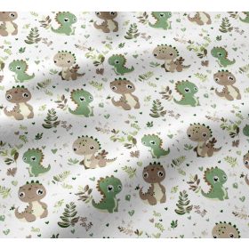 Pamutvászon textil - 160 cm / zöld - barna dínó bébi