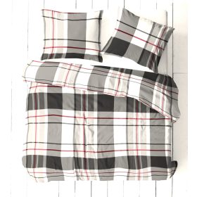   3 részes pamut ágynemű huzat szett - 140X200 cm / bézs - szürke csíkos - kockás