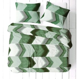   3 részes pamut ágynemű huzat szett - 140X200 cm / csíkos zöld modern mintás