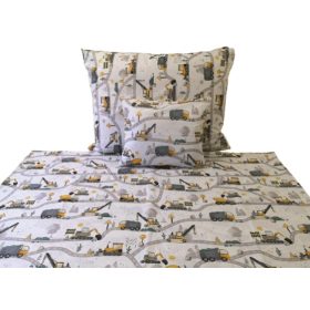   3 részes 140x200 cm pamut ágynemű garnitúra / sárga munkagépek az úton