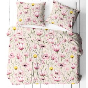   5 részes kétszemélyes pamut ágynemű huzat garnitúra - 200x220 cm / pink nagy virágos