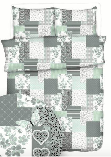 Krepp extra hosszú ágynemű huzat 3 részes garnitúra  - 140x220 cm / pasztell zöld patchwork