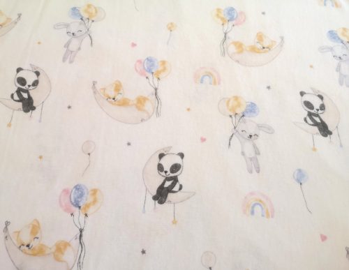 Flanel textil - méteráru  - 160 cm / panda maci - róka  - nyuszi - lufi mintás