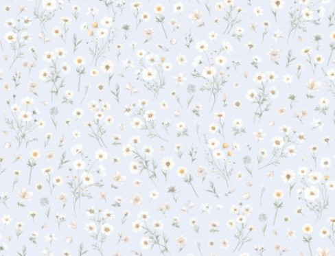 Pamutvászon textil - 160 cm / halvány kék alapon kamilla virág mintás