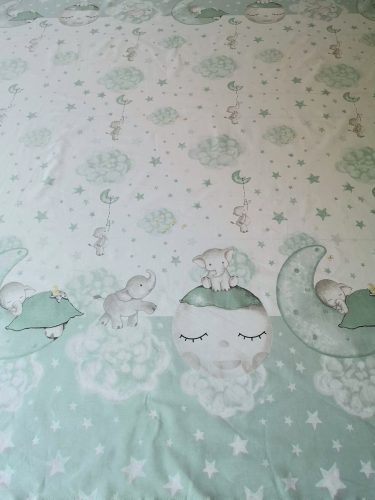 Pamutvászon textil - 160 cm / elefántok a holdon zsálya zöld
