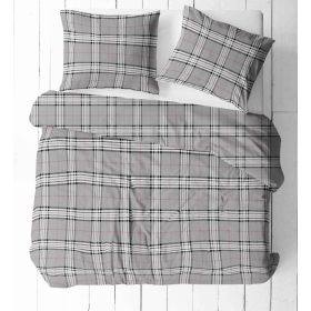   3 részes hosszú ágynemű huzat szett 140x220 cm / szürke kockás
