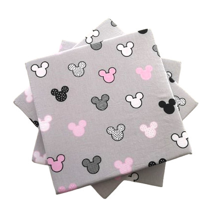 Pamut borítású székpárna - ülőpárna 35x35x2  cm / szürke alapon rózsaszín egérfej mintás