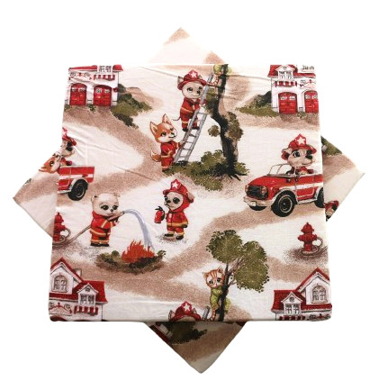 Pamut borítású székpárna - ülőpárna 35x35x2  cm / cuki tűzoltó állatok mintás