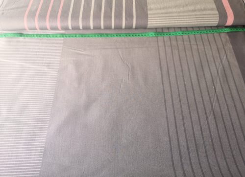 Szürke - rózsaszín csíkos pamutvászon textil - 160 cm