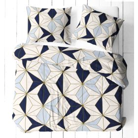   3 részes hosszú pamut ágynemű huzat szett 140x220 cm / kék modern geometriai csillag mintás