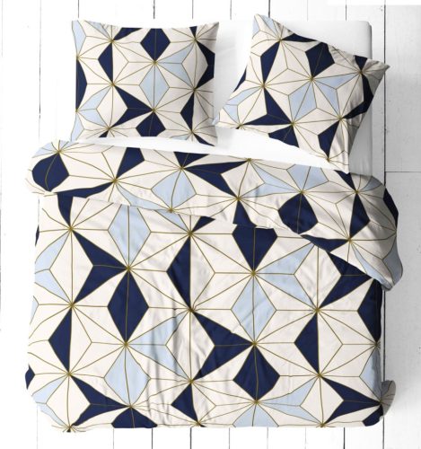 3 részes hosszú pamut ágynemű huzat szett 140x220 cm / kék modern geometriai csillag mintás