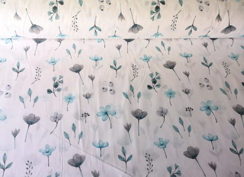 Pamutvászon textil - 160 cm /türkiz - szürke apró szolid virágos