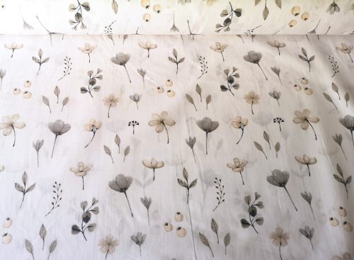 Pamutvászon textil - 160 cm / szürke - bézs szolid apró virág mintás