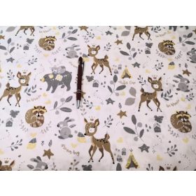   Barna - szürke aranyos erdei állat elfordított mintás pamutvászon textil - 160 cm