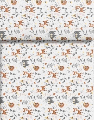 Barna - szürke aranyos erdei állat elfordított mintás pamutvászon textil - 160 cm