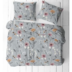   Krepp 3 részes ágynemű huzat garnitúra - 140x200 cm / szürke mákvirág mintás