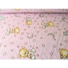   Pamutvászon textil - 160 cm / rózsaszín alvó maci mintás