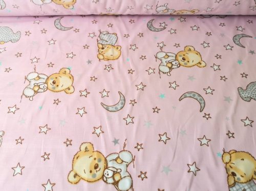 Pamutvászon textil - 160 cm / rózsaszín alvó maci mintás