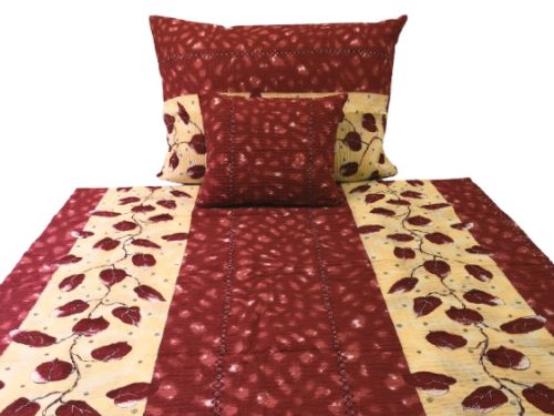 Krepp 3 részes ágynemű garnitúra huzat extra hosszú 140x220 cm / terrakotta - nap sárga levél mintás