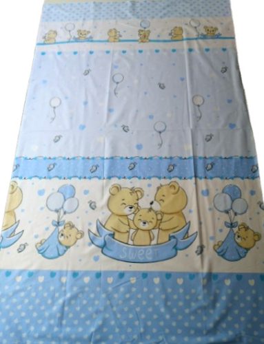 Pamutvászon textil - 160 cm / Kék szív bordűrös édes maci család - Elfordított 