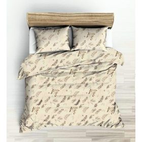   5 részes kétszemélyes pamut ágynemű huzat garnitúra - 200x220 cm / barna levél mintás