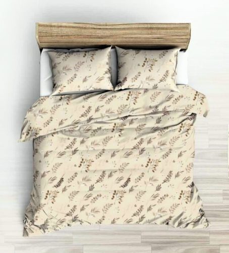 5 részes kétszemélyes pamut ágynemű huzat garnitúra - 200x220 cm / barna levél mintás