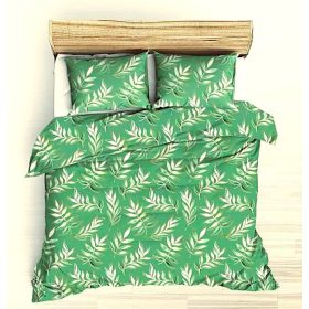   5 részes kétszemélyes ágynemű huzat garnitúra - 200 x 220 cm / zöld levél mintás