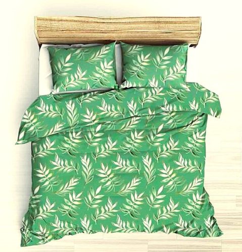 5 részes kétszemélyes ágynemű huzat garnitúra - 200 x 220 cm / zöld levél mintás
