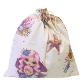   100% pamut zsinóros textil zsák  sellő kastély mintás - 30x30 cm