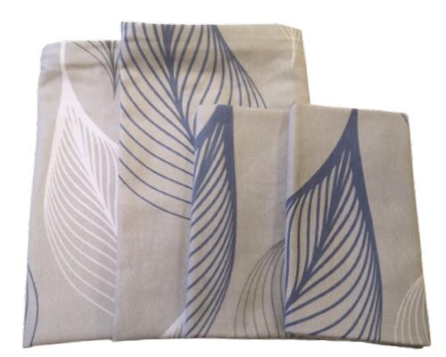 Flanel 4 db - os párnahuzat szett / szürke - kék levél mintás