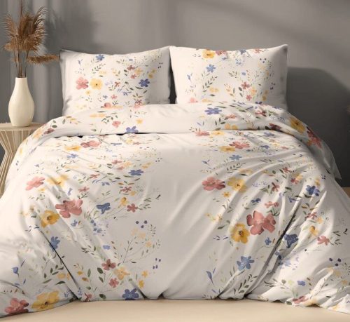 3 részes ágynemű huzat szett extra hosszú  -140x220 cm / bordűrös krém alapon virág mintás