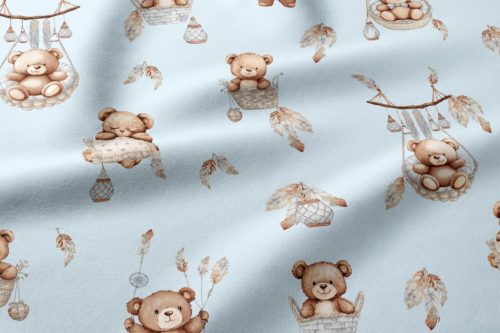 Pasztell kék alapon maci - álomfogó mintás pamutvászon textil - 160 cm 