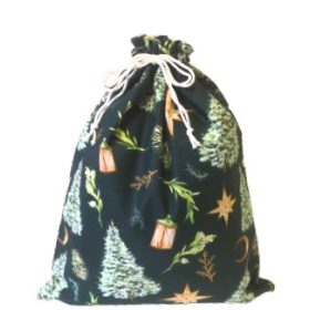 Sötétzöld alapszínen arany csillag - hold - ezüstfenyő mintás -25x35 cm textil ajándék tasak