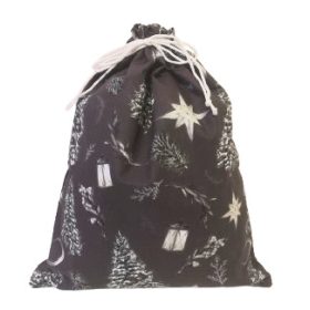   Szürke ezüstfenyő mintás karácsonyi ajándék átadó textil tasak - 25x35 cm