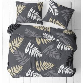 5 részes kétszemélyes ágynemű huzat garnitúra - 200 x 220 cm / barna levél - virág mintás