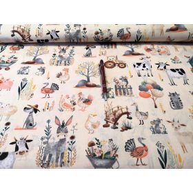 Pamutvászon textil - 160 cm / farmon élő állatok - bézs