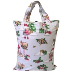   Karácsonyi textil ajándék táska - 35x45 cm / világosszürke kislány - szánkó mintás