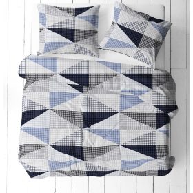   3 részes pamut ágynemű huzat szett - 140X200 cm / szürke - kék modern kockás mintás