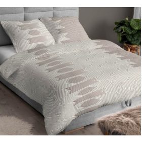   Pamutszatén 3 részes ágynemű huzat - 140x200 cm / bézs modern geometriai mintás