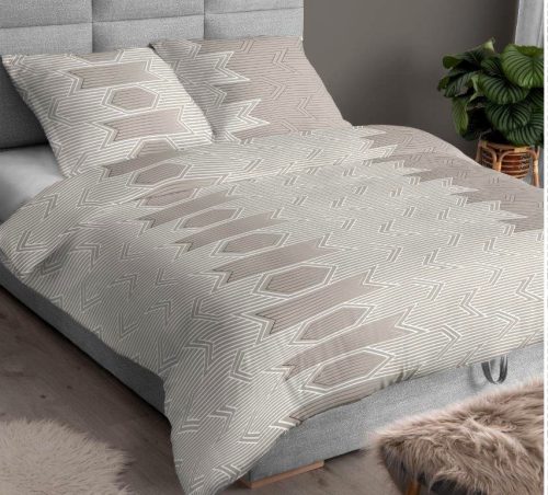 Pamutszatén 3 részes ágynemű huzat - 140x200 cm / bézs modern geometriai mintás