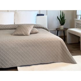   3 részes ágytakaró szett díszpárna huzattal - 220x240 cm + 2 db 40x40 cm / bézs rombusz mintás